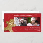 赤いジンジャーブレッドマンの甘いキャンディ・ケーンのクリスマス シーズンカード (正面/裏面)