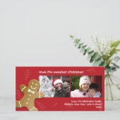 赤いジンジャーブレッドマンの甘いキャンディ・ケーンのクリスマス シーズンカード (スタンド正面)