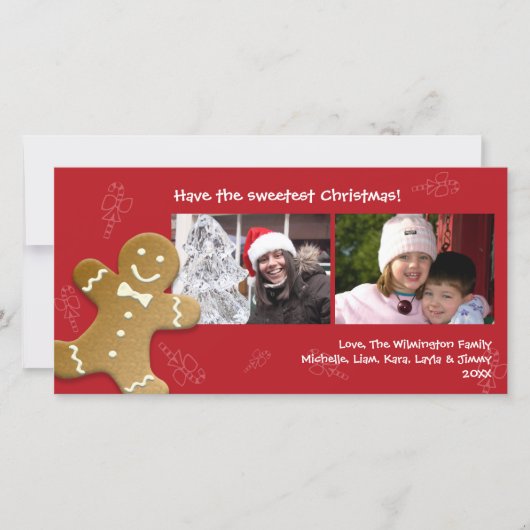 赤いジンジャーブレッドマンの甘いキャンディ・ケーンのクリスマス シーズンカード (正面)