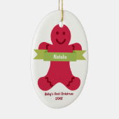 赤いジンジャーブレッド子供の緑のバナー名ベビー最初 セラミックオーナメント (右)