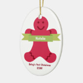 赤いジンジャーブレッド子供の緑のバナー名ベビー最初 セラミックオーナメント (左)