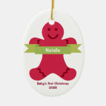 赤いジンジャーブレッド子供の緑のバナー名ベビー最初