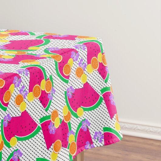赤いスイカ黄色いレモンのトロピカルオン白 テーブルクロス (インサイチュ)