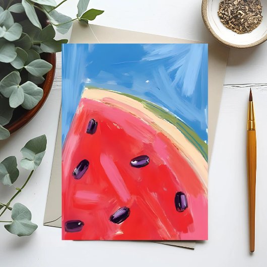 赤いスイカ | 水彩果物絵画 ポストカード