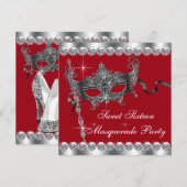 赤いスイート16のマスカレードパーティーの招待状 招待状 (正面/裏面)