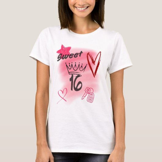 赤いスイート16 エアブラシ アート クラウン付きデザイン Tシャツ (正面)