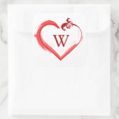 赤いスウッシュハートステッカー（イニシャル付き） スクエアシール (バッグ)