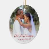 赤いスエレガントクリプトの写真初めてのクリスマス セラミックオーナメント (右)