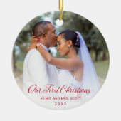 赤いスエレガントクリプトの写真初めてのクリスマス セラミックオーナメント (正面)