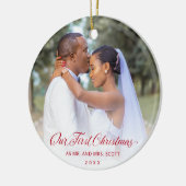 赤いスエレガントクリプトの写真初めてのクリスマス セラミックオーナメント (左)