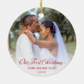 赤いスエレガントクリプトの写真初めてのクリスマス セラミックオーナメント (裏面)