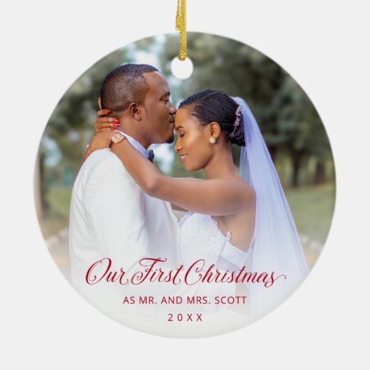 赤いスエレガントクリプトの写真初めてのクリスマス セラミックオーナメント (裏面)