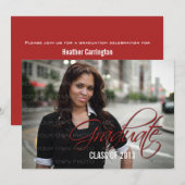 赤いスエレガントクリプト写真卒業招待状 招待状 (正面/裏面)