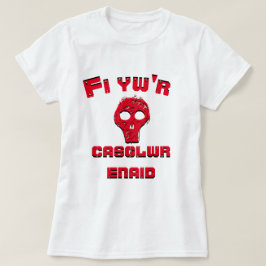 赤いスカルと文字Fi yw'r casglwr enaid Tシャツ