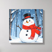 赤いスカーフで冷たい森の雪だるま キャンバスプリント (正面)