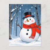 赤いスカーフで冷たい森の雪だるま ポストカード (正面)