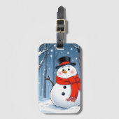赤いスカーフで冷たい森の雪だるま ラゲッジタグ (正面縦)