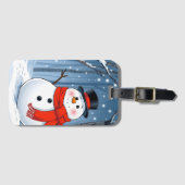 赤いスカーフで冷たい森の雪だるま ラゲッジタグ (正面横)