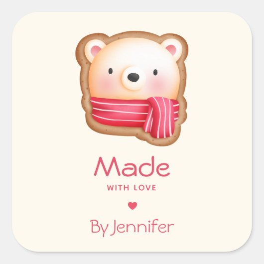 赤いスカーフで愛かわいいクマ顔作|過去記事 スクエアシール (正面)