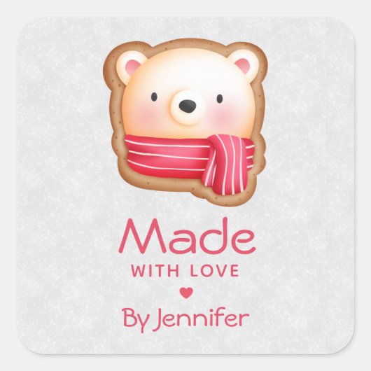 赤いスカーフで愛かわいいクマ顔作|過去記事 スクエアシール (正面)