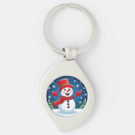 赤いスカーフと帽子の明るい雪だるま キーホルダー