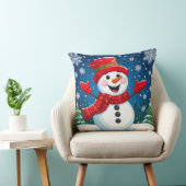 赤いスカーフと帽子の明るい雪だるま クッション (椅子)