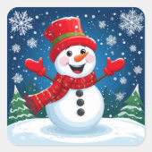 赤いスカーフと帽子の明るい雪だるま スクエアシール (正面)