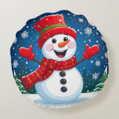 赤いスカーフと帽子の明るい雪だるま ラウンドクッション (裏面)