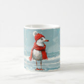 赤いスカーフと帽子をかぶったカモメのマグカップ コーヒーマグカップ (中央)