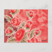 赤いスカーフに花が付いている ポストカード (裏面)