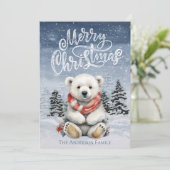 赤いスカーフのクリスマスカードと居心地の良いホッキョクグマ シーズンカード (スタンド正面)