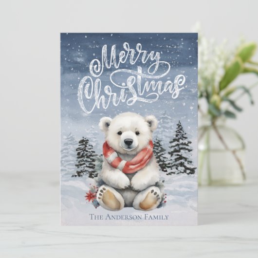 赤いスカーフのクリスマスカードと居心地の良いホッキョクグマ シーズンカード (スタンド正面)