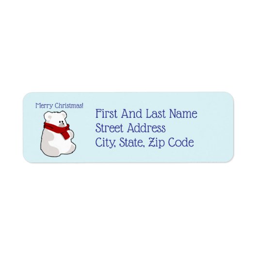 赤いスカーフのハッピーホッキョクグマ、クリスマスアニメ ラベル (正面)