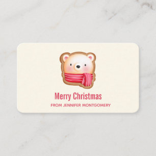 赤いスカーフの可愛いクマの顔クリスマスグリーティング 名刺