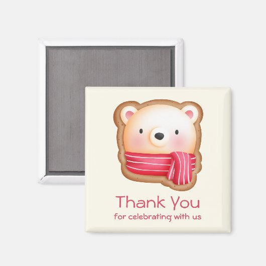 赤いスカーフの可愛いクマ顔ありがとう マグネット (正面/裏面)