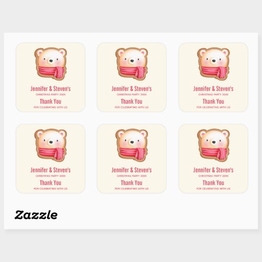 赤いスカーフの可愛いクマ顔パーティーありがとう スクエアシール (シート)