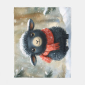 赤いスカーフの愛らしい黒羊 フリースブランケット (正面)