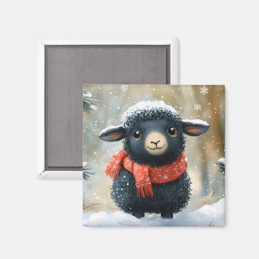 赤いスカーフの愛らしい黒羊 マグネット (正面/裏面)