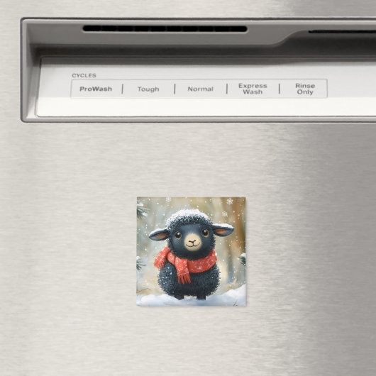 赤いスカーフの愛らしい黒羊 マグネット (インサイチュ (食洗機))