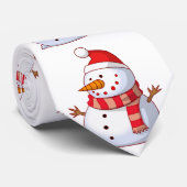 赤いスカーフの赤い帽子をかぶった可愛い雪だるま ネクタイ (ロール)
