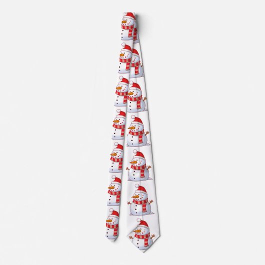 赤いスカーフの赤い帽子をかぶった可愛い雪だるま ネクタイ (裏面)