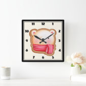 赤いスカーフの顔クッキーにカワイイベア スクエア壁時計 (ホーム)