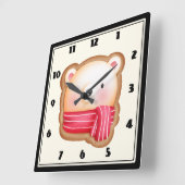 赤いスカーフの顔クッキーにカワイイベア スクエア壁時計 (傾斜)