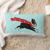 赤いスカーフを身に着けている冬休みのボストンテリア ランバークッション (ブランケット)