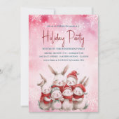 赤いスカーフピンクのホリデーパーティインビタット付きバンニー 招待状 (正面)