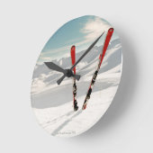 赤いスキー ラウンド壁時計 (傾斜)