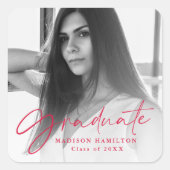 赤いスクリスタイリッシュプト写真の卒業 スクエアシール (正面)