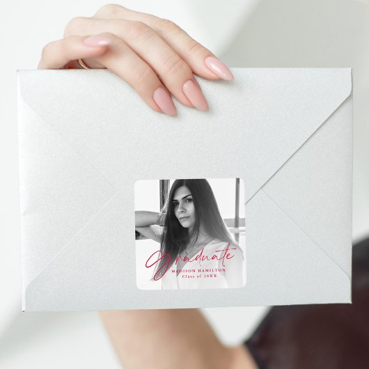 赤いスクリスタイリッシュプト写真の卒業 スクエアシール