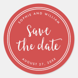赤いスクリプトと白いストライプでSave the Date ラウンドシール