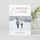 赤いスクリプトのクリスマスフォトの後に楽しく シーズンカード (スタンド正面)